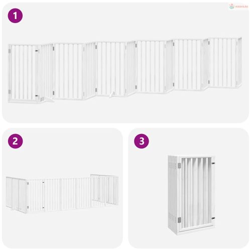 Fehér nyárfa 12 paneles összecsukható kutyakapu ajtóval 600 cm