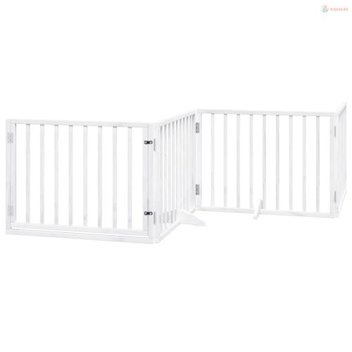 Fehér nyárfa 6 paneles összecsukható kutyakapu ajtóval 480 cm