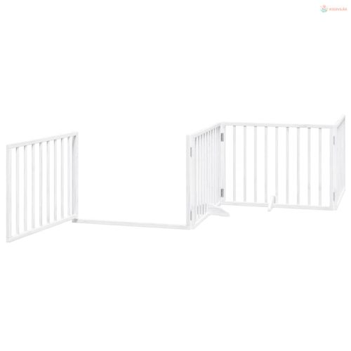 Fehér nyárfa 6 paneles összecsukható kutyakapu ajtóval 480 cm