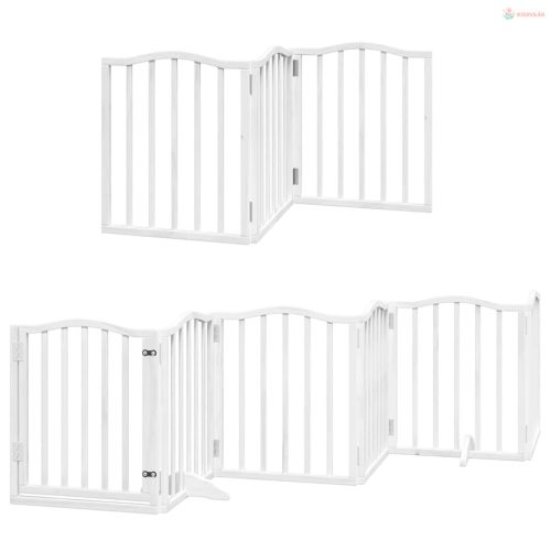 Fehér nyárfa 9 paneles összecsukható kutyakapu ajtóval 450 cm
