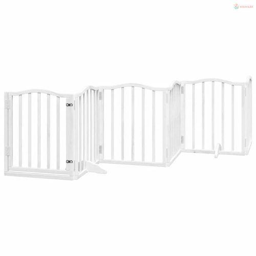 Fehér nyárfa 9 paneles összecsukható kutyakapu ajtóval 450 cm