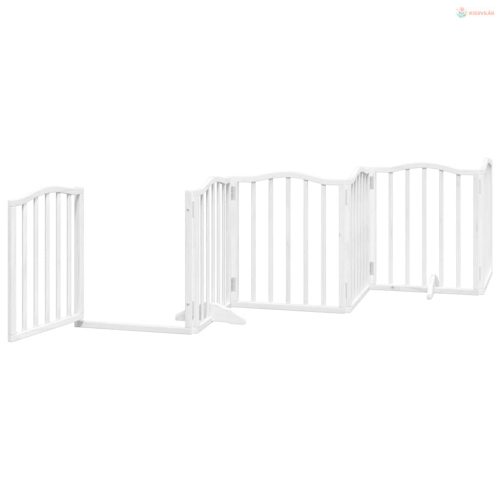 Fehér nyárfa 9 paneles összecsukható kutyakapu ajtóval 450 cm