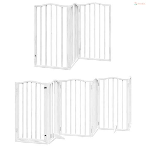 Fehér nyárfa 9 paneles összecsukható kutyakapu ajtóval 450 cm