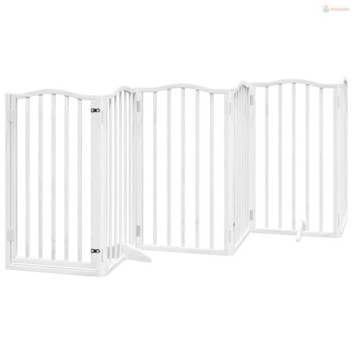 Fehér nyárfa 9 paneles összecsukható kutyakapu ajtóval 450 cm