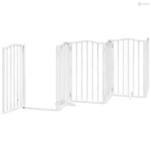 Fehér nyárfa 9 paneles összecsukható kutyakapu ajtóval 450 cm