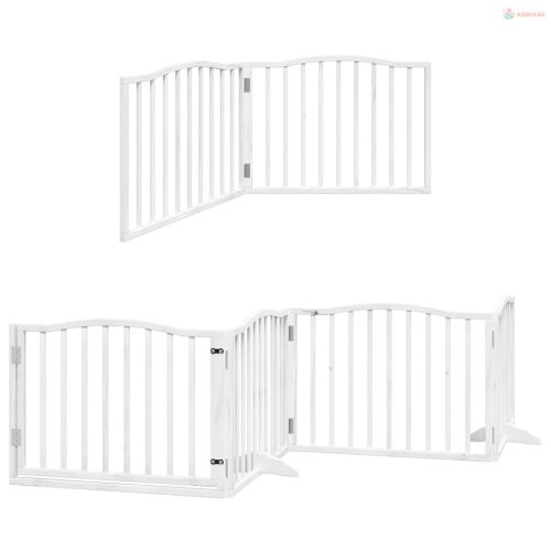 Fehér nyárfa 6 paneles összecsukható kutyakapu ajtóval 480 cm