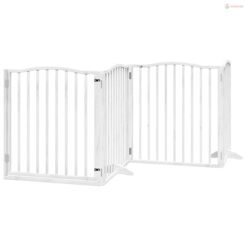 Fehér nyárfa 8 paneles összecsukható kutyakapu ajtóval 640 cm