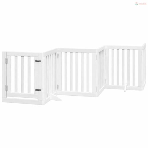 Fehér nyárfa 12 paneles összecsukható kutyakapu ajtóval 600 cm