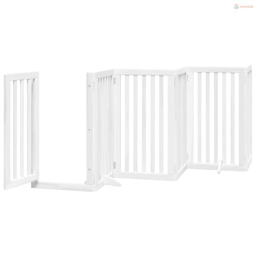 Fehér nyárfa 9 paneles összecsukható kutyakapu ajtóval 450 cm