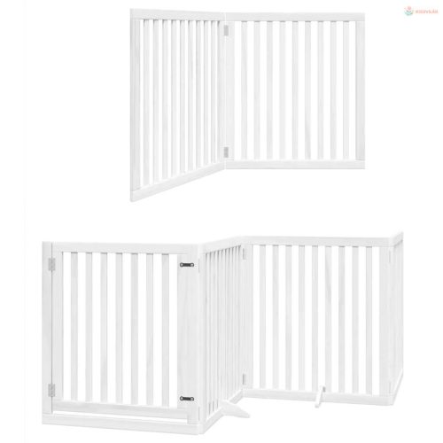 Fehér nyárfa 6 paneles összecsukható kutyakapu ajtóval 480 cm