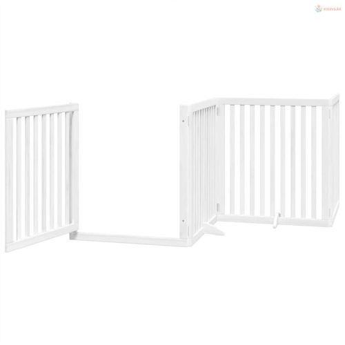 Fehér nyárfa 6 paneles összecsukható kutyakapu ajtóval 480 cm