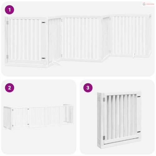 Fehér nyárfa 6 paneles összecsukható kutyakapu ajtóval 480 cm