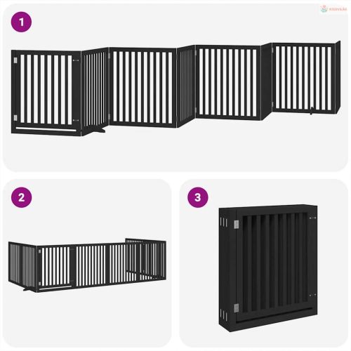 Fekete nyárfa 8 paneles összecsukható kutyakapu ajtóval 640 cm