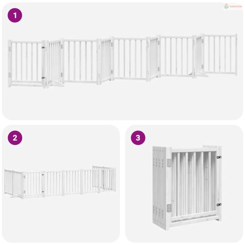 Fehér nyárfa 9 paneles összecsukható kutyakapu ajtóval 450 cm