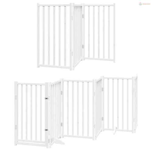 Fehér nyárfa 12 paneles összecsukható kutyakapu ajtóval 600 cm