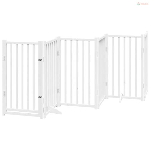 Fehér nyárfa 12 paneles összecsukható kutyakapu ajtóval 600 cm