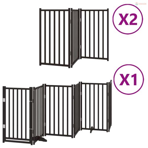 Fekete nyárfa 12 paneles összecsukható kutyakapu ajtóval 600 cm