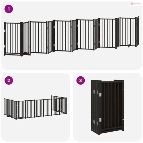 Fekete nyárfa 12 paneles összecsukható kutyakapu ajtóval 600 cm