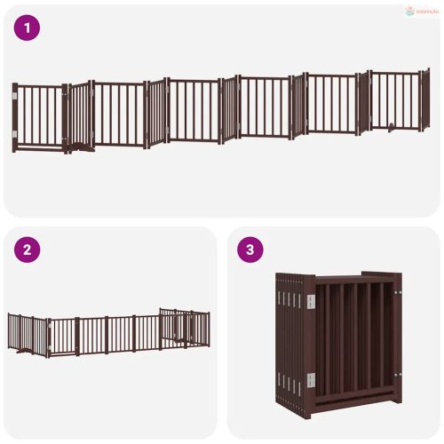 Barna nyárfa 12 paneles összecsukható kutyakapu ajtóval 600 cm