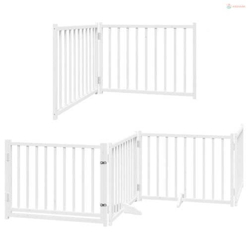 Fehér nyárfa 6 paneles összecsukható kutyakapu ajtóval 480 cm