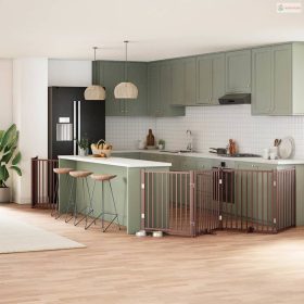   Barna nyárfa 6 paneles összecsukható kutyakapu ajtóval 480 cm