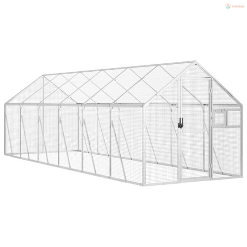 Ezüstszínű alumínium madárház 1,79 x 6 x 1,85 m