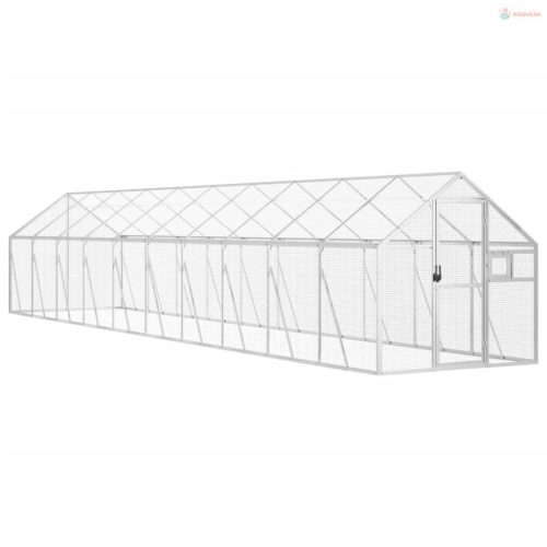 Ezüstszínű alumínium madárház 1,79 x 10 x 1,85 m