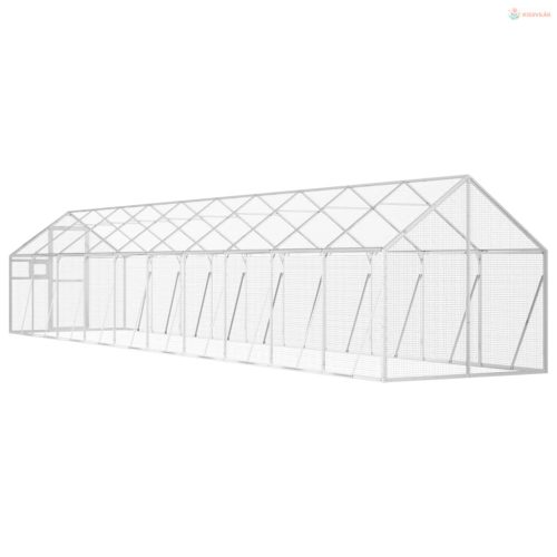 Ezüstszínű alumínium madárház 1,79 x 10 x 1,85 m