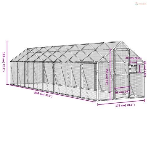 Antracit alumínium madárház 1,79 x 8 x 1,85 m