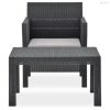 2 részes antracitszürke PP rattan kerti pihenőszett párnával
