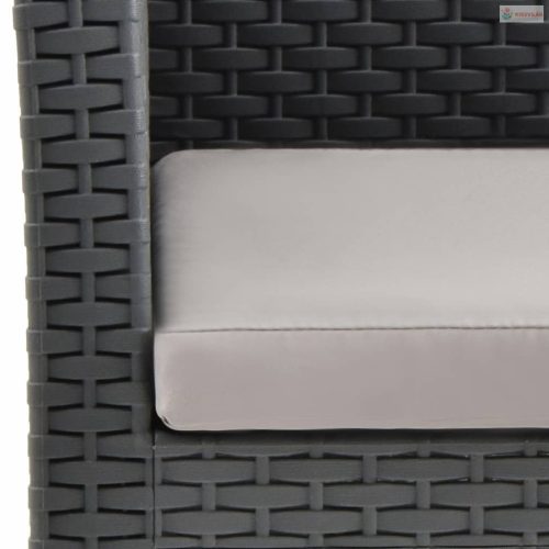 2 részes antracitszürke PP rattan kerti pihenőszett párnával