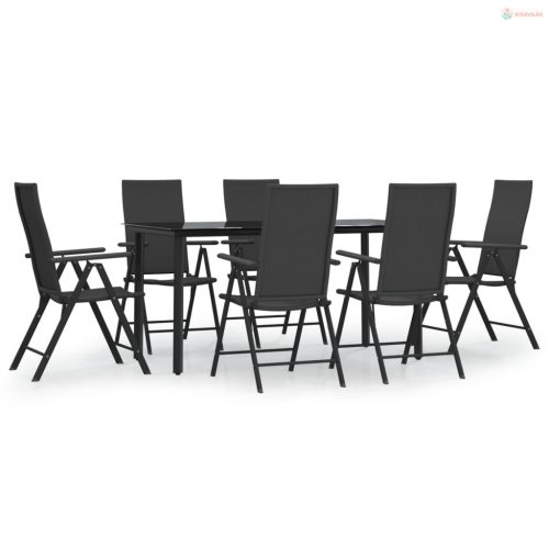7 részes fekete polyrattan kerti étkezőgarnitúra