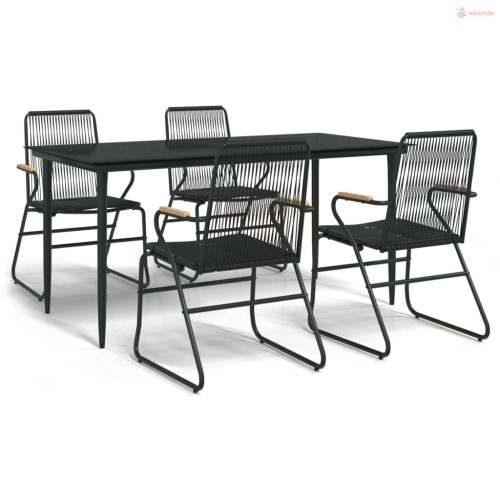 5 részes fekete PVC rattan kerti étkezőgarnitúra