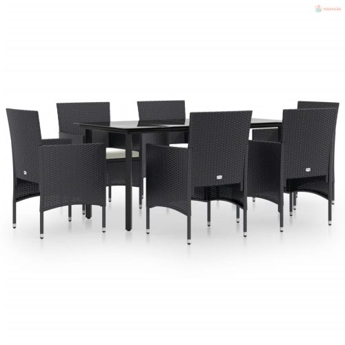 7 részes fekete kerti étkezőgarnitúra párnákkal