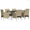 7 részes bézs és fekete kerti étkezőgarnitúra párnákkal