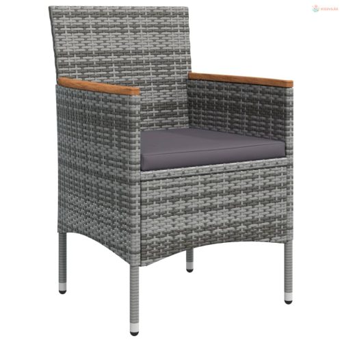 7 részes szürke és fekete kerti étkezőgarnitúra párnákkal