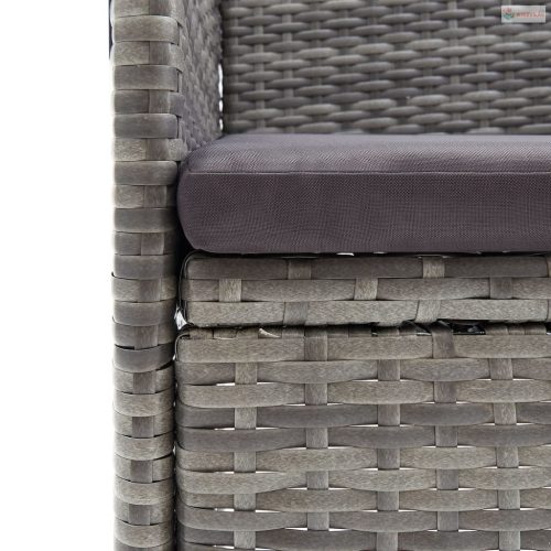 7 részes szürke és fekete kerti étkezőgarnitúra párnákkal