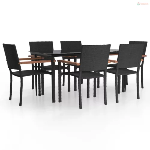 7 részes fekete polyrattan kerti étkezőgarnitúra