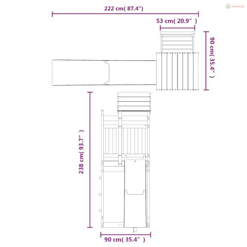 Tömör fenyőfa kültéri játszószett