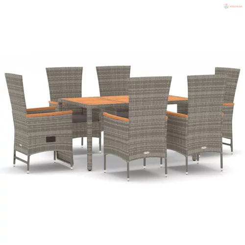 7 részes szürke polyrattan kerti étkezőgarnitúra párnával