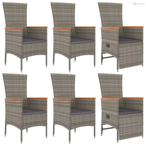 7 részes szürke polyrattan kerti étkezőgarnitúra párnával