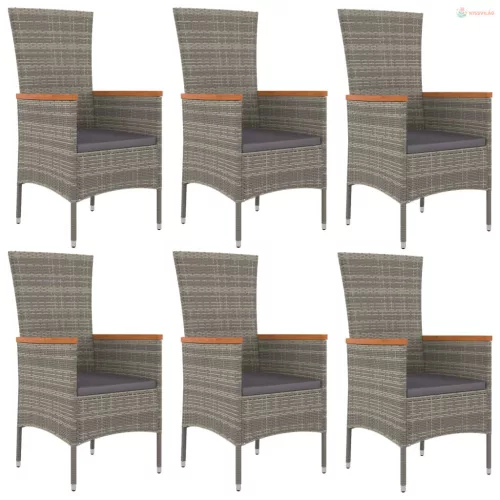 7 részes szürke polyrattan kerti étkezőgarnitúra párnával