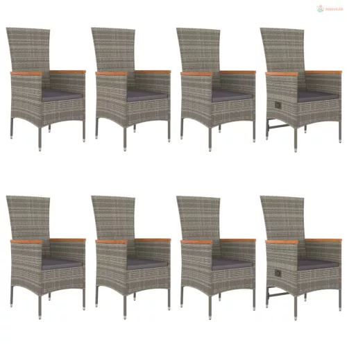 9 részes szürke polyrattan kerti étkezőgarnitúra párnával