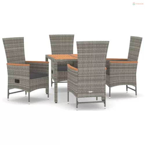 5 részes szürke polyrattan kerti étkezőgarnitúra párnával