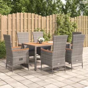   7 részes szürke polyrattan kerti étkezőgarnitúra párnával