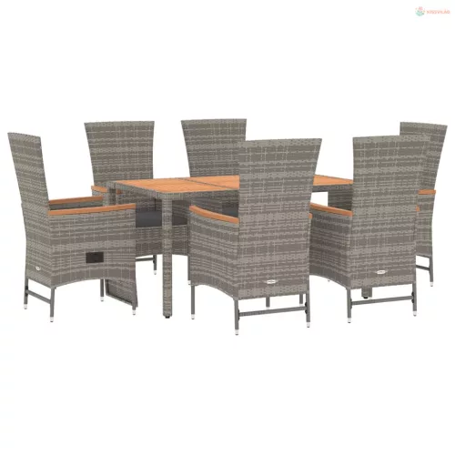 7 részes szürke polyrattan kerti étkezőgarnitúra párnával