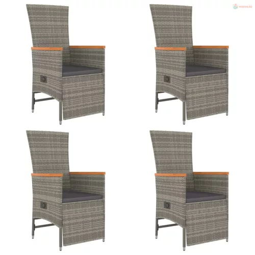 5 részes szürke polyrattan kerti étkezőgarnitúra párnával