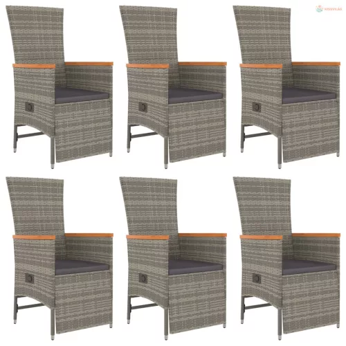 7 részes szürke polyrattan kerti étkezőgarnitúra párnával