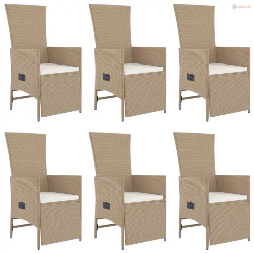 7 részes bézs polyrattan kerti étkezőgarnitúra párnákkal