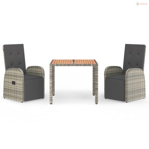 3 részes szürke polyrattan kerti étkezőgarnitúra párnával